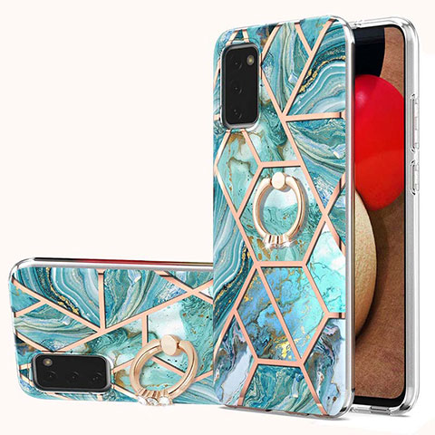 Funda Silicona Gel Goma Patron de Moda Carcasa con Anillo de dedo Soporte Y01B para Samsung Galaxy A02s Menta Verde