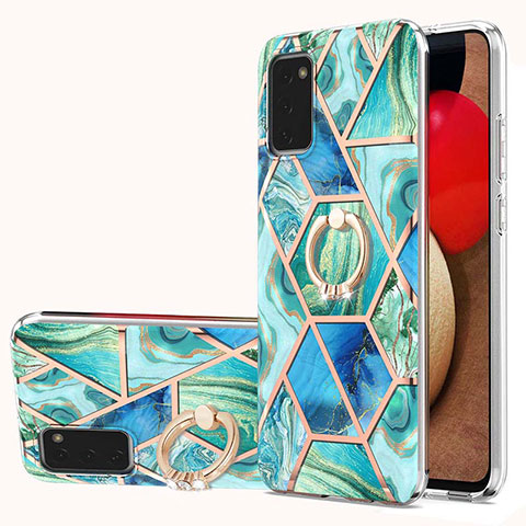 Funda Silicona Gel Goma Patron de Moda Carcasa con Anillo de dedo Soporte Y01B para Samsung Galaxy A02s Verde