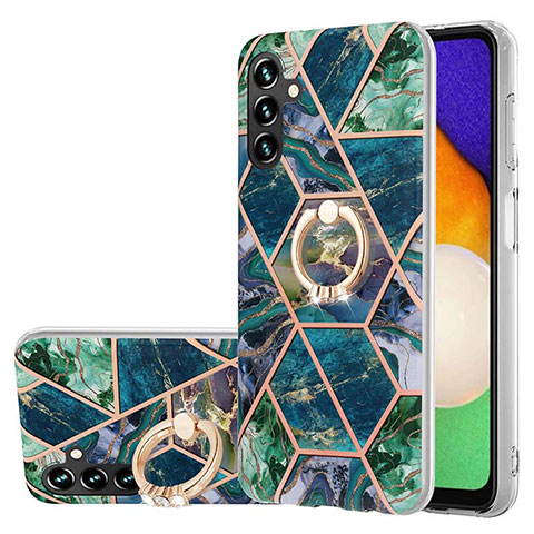 Funda Silicona Gel Goma Patron de Moda Carcasa con Anillo de dedo Soporte Y01B para Samsung Galaxy A04s Verde Noche