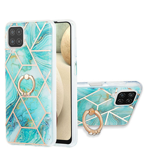 Funda Silicona Gel Goma Patron de Moda Carcasa con Anillo de dedo Soporte Y01B para Samsung Galaxy A12 5G Menta Verde