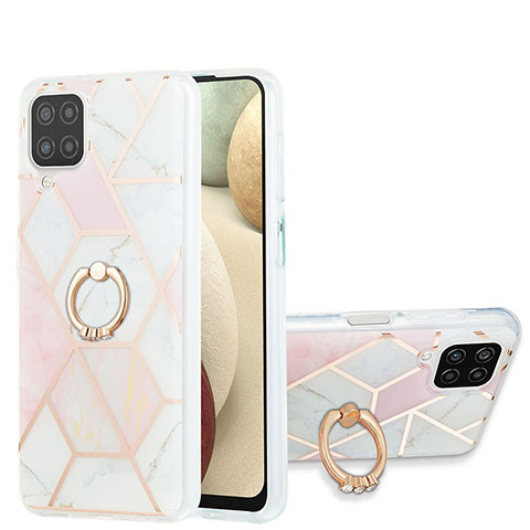 Funda Silicona Gel Goma Patron de Moda Carcasa con Anillo de dedo Soporte Y01B para Samsung Galaxy A12 5G Rosa