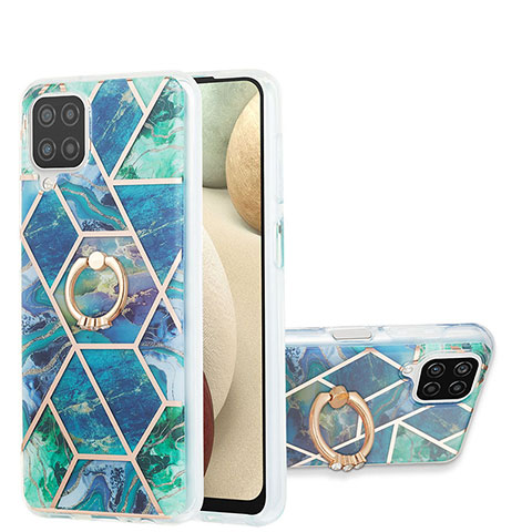 Funda Silicona Gel Goma Patron de Moda Carcasa con Anillo de dedo Soporte Y01B para Samsung Galaxy A12 5G Verde Noche