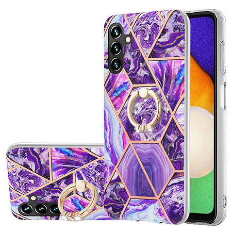 Funda Silicona Gel Goma Patron de Moda Carcasa con Anillo de dedo Soporte Y01B para Samsung Galaxy A13 5G Morado