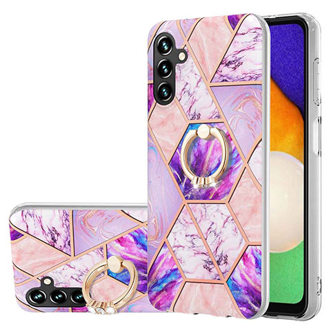 Funda Silicona Gel Goma Patron de Moda Carcasa con Anillo de dedo Soporte Y01B para Samsung Galaxy A13 5G Purpura Claro