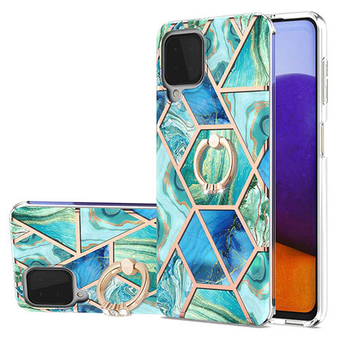 Funda Silicona Gel Goma Patron de Moda Carcasa con Anillo de dedo Soporte Y01B para Samsung Galaxy A22 4G Verde