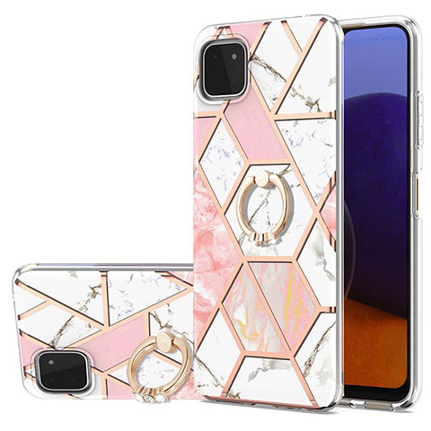 Funda Silicona Gel Goma Patron de Moda Carcasa con Anillo de dedo Soporte Y01B para Samsung Galaxy A22s 5G Rosa