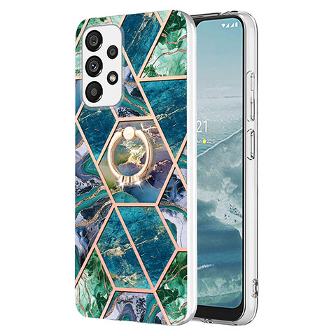 Funda Silicona Gel Goma Patron de Moda Carcasa con Anillo de dedo Soporte Y01B para Samsung Galaxy A23 4G Verde Noche