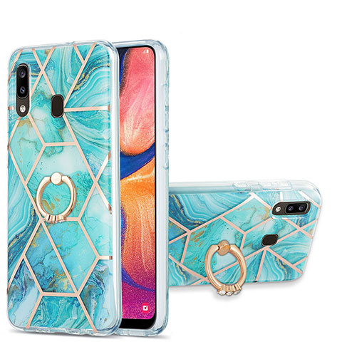 Funda Silicona Gel Goma Patron de Moda Carcasa con Anillo de dedo Soporte Y01B para Samsung Galaxy A30 Menta Verde