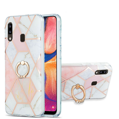 Funda Silicona Gel Goma Patron de Moda Carcasa con Anillo de dedo Soporte Y01B para Samsung Galaxy A30 Rosa