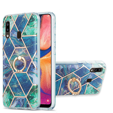 Funda Silicona Gel Goma Patron de Moda Carcasa con Anillo de dedo Soporte Y01B para Samsung Galaxy A30 Verde Noche