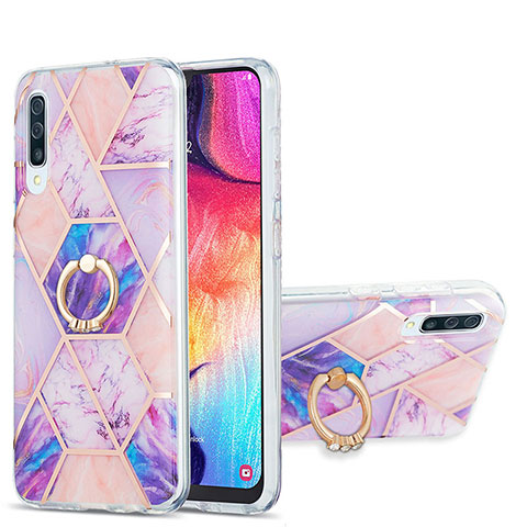 Funda Silicona Gel Goma Patron de Moda Carcasa con Anillo de dedo Soporte Y01B para Samsung Galaxy A30S Purpura Claro