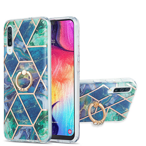 Funda Silicona Gel Goma Patron de Moda Carcasa con Anillo de dedo Soporte Y01B para Samsung Galaxy A30S Verde Noche