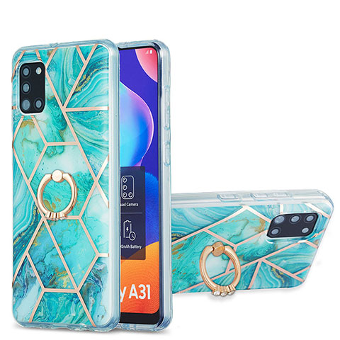 Funda Silicona Gel Goma Patron de Moda Carcasa con Anillo de dedo Soporte Y01B para Samsung Galaxy A31 Menta Verde