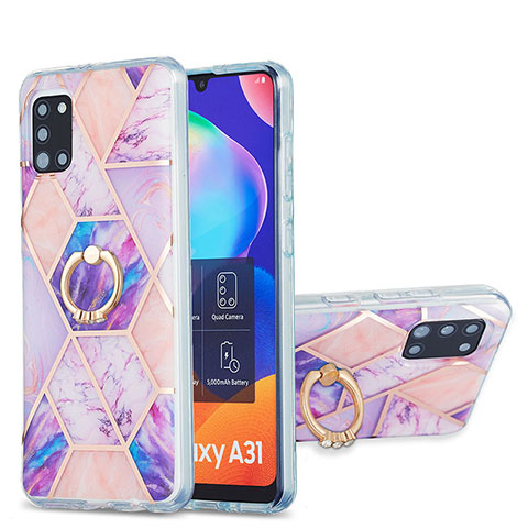 Funda Silicona Gel Goma Patron de Moda Carcasa con Anillo de dedo Soporte Y01B para Samsung Galaxy A31 Purpura Claro