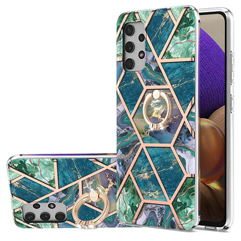 Funda Silicona Gel Goma Patron de Moda Carcasa con Anillo de dedo Soporte Y01B para Samsung Galaxy A32 5G Verde Noche