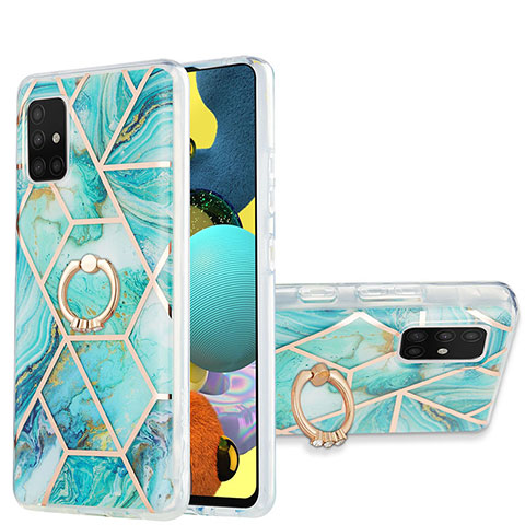 Funda Silicona Gel Goma Patron de Moda Carcasa con Anillo de dedo Soporte Y01B para Samsung Galaxy A51 5G Menta Verde