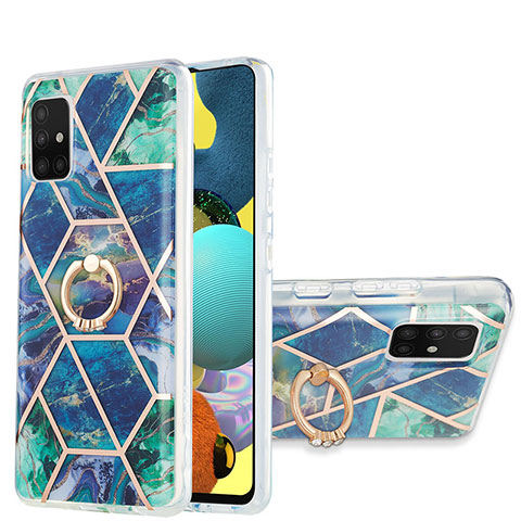 Funda Silicona Gel Goma Patron de Moda Carcasa con Anillo de dedo Soporte Y01B para Samsung Galaxy A51 5G Verde Noche