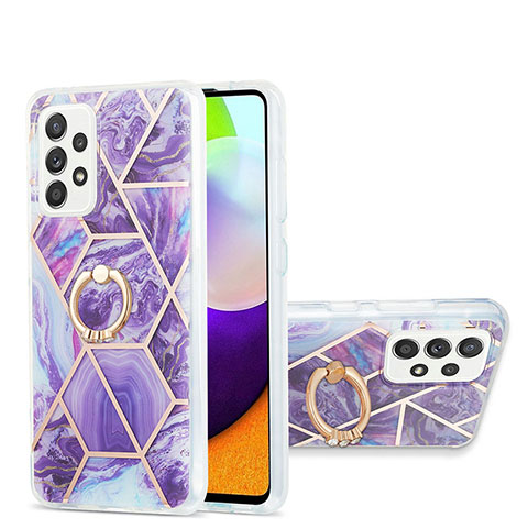 Funda Silicona Gel Goma Patron de Moda Carcasa con Anillo de dedo Soporte Y01B para Samsung Galaxy A52 5G Morado