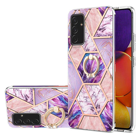 Funda Silicona Gel Goma Patron de Moda Carcasa con Anillo de dedo Soporte Y01B para Samsung Galaxy A54 5G Purpura Claro