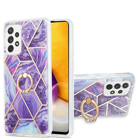 Funda Silicona Gel Goma Patron de Moda Carcasa con Anillo de dedo Soporte Y01B para Samsung Galaxy A72 5G Morado