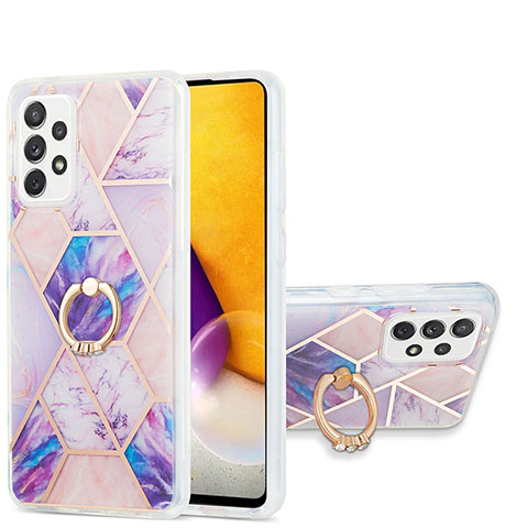 Funda Silicona Gel Goma Patron de Moda Carcasa con Anillo de dedo Soporte Y01B para Samsung Galaxy A72 5G Purpura Claro