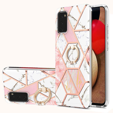 Funda Silicona Gel Goma Patron de Moda Carcasa con Anillo de dedo Soporte Y01B para Samsung Galaxy F02S SM-E025F Rosa