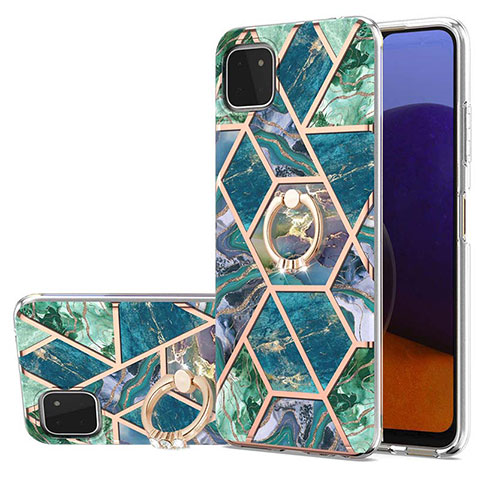 Funda Silicona Gel Goma Patron de Moda Carcasa con Anillo de dedo Soporte Y01B para Samsung Galaxy F42 5G Verde Noche