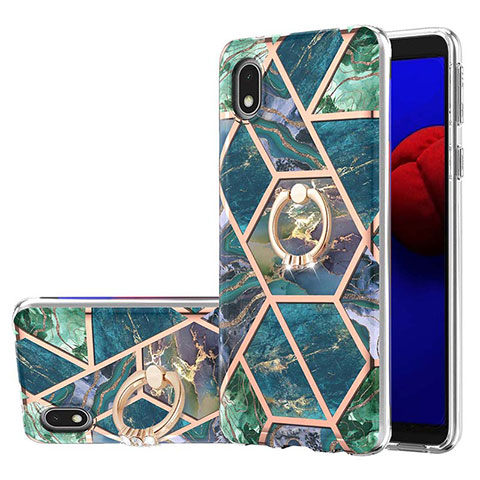 Funda Silicona Gel Goma Patron de Moda Carcasa con Anillo de dedo Soporte Y01B para Samsung Galaxy M01 Core Verde Noche