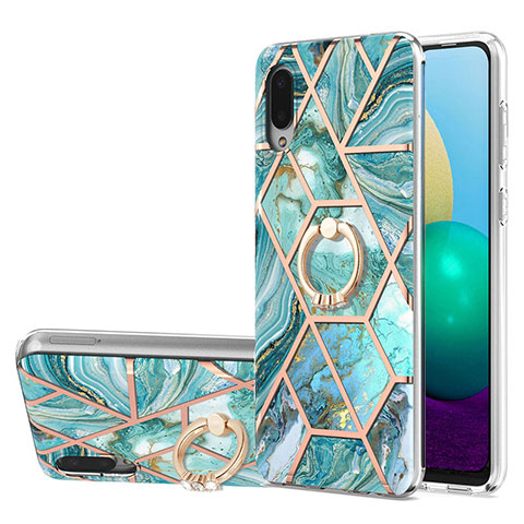 Funda Silicona Gel Goma Patron de Moda Carcasa con Anillo de dedo Soporte Y01B para Samsung Galaxy M02 Verde