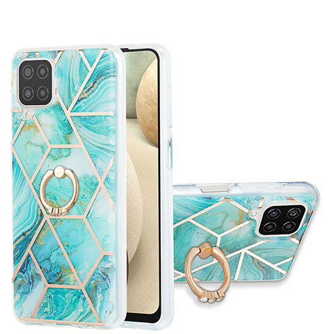 Funda Silicona Gel Goma Patron de Moda Carcasa con Anillo de dedo Soporte Y01B para Samsung Galaxy M12 Menta Verde