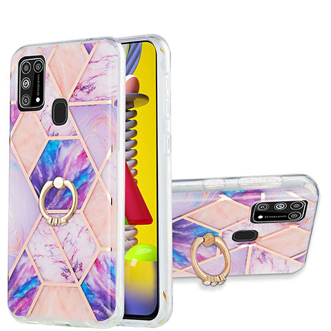 Funda Silicona Gel Goma Patron de Moda Carcasa con Anillo de dedo Soporte Y01B para Samsung Galaxy M21s Purpura Claro