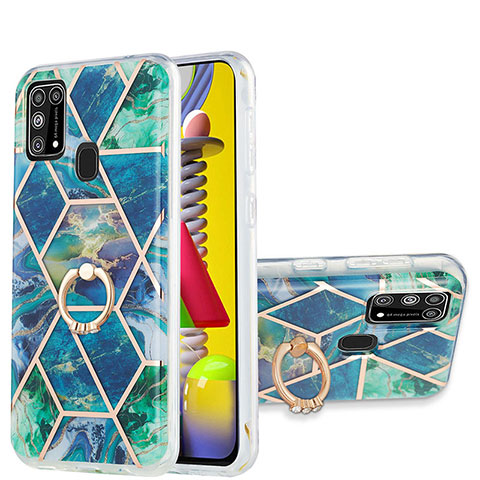 Funda Silicona Gel Goma Patron de Moda Carcasa con Anillo de dedo Soporte Y01B para Samsung Galaxy M21s Verde Noche