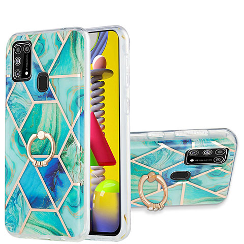 Funda Silicona Gel Goma Patron de Moda Carcasa con Anillo de dedo Soporte Y01B para Samsung Galaxy M31 Verde