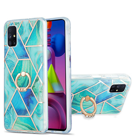 Funda Silicona Gel Goma Patron de Moda Carcasa con Anillo de dedo Soporte Y01B para Samsung Galaxy M51 Verde