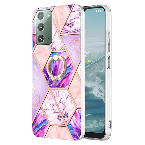 Funda Silicona Gel Goma Patron de Moda Carcasa con Anillo de dedo Soporte Y01B para Samsung Galaxy Note 20 5G Purpura Claro