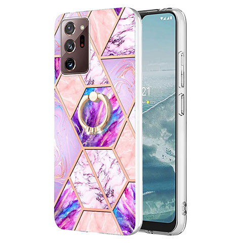 Funda Silicona Gel Goma Patron de Moda Carcasa con Anillo de dedo Soporte Y01B para Samsung Galaxy Note 20 Ultra 5G Purpura Claro