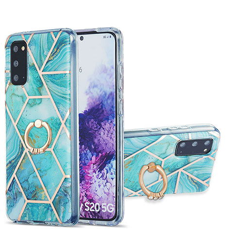 Funda Silicona Gel Goma Patron de Moda Carcasa con Anillo de dedo Soporte Y01B para Samsung Galaxy S20 5G Menta Verde