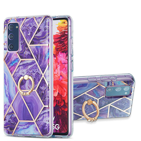 Funda Silicona Gel Goma Patron de Moda Carcasa con Anillo de dedo Soporte Y01B para Samsung Galaxy S20 FE (2022) 5G Morado