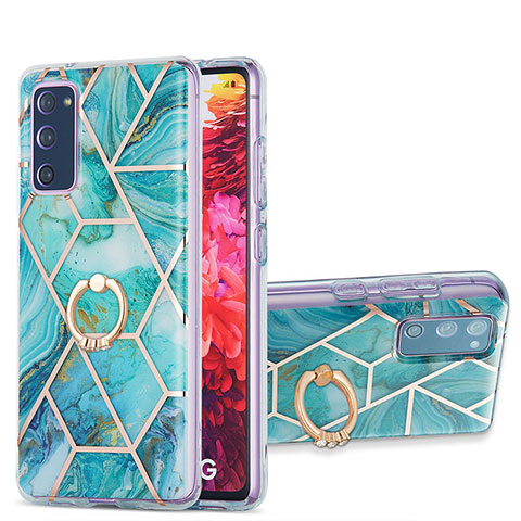 Funda Silicona Gel Goma Patron de Moda Carcasa con Anillo de dedo Soporte Y01B para Samsung Galaxy S20 FE 4G Menta Verde