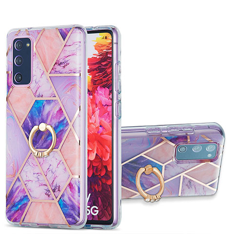 Funda Silicona Gel Goma Patron de Moda Carcasa con Anillo de dedo Soporte Y01B para Samsung Galaxy S20 FE 4G Purpura Claro