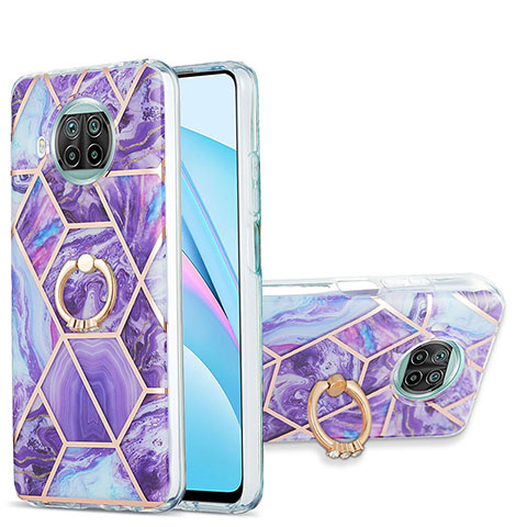 Funda Silicona Gel Goma Patron de Moda Carcasa con Anillo de dedo Soporte Y01B para Xiaomi Mi 10i 5G Morado