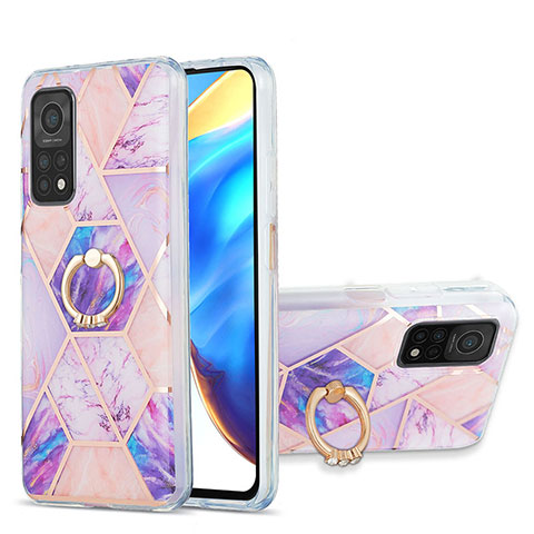 Funda Silicona Gel Goma Patron de Moda Carcasa con Anillo de dedo Soporte Y01B para Xiaomi Mi 10T 5G Purpura Claro