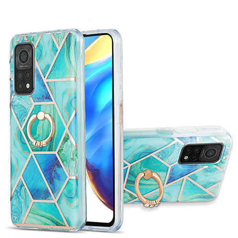 Funda Silicona Gel Goma Patron de Moda Carcasa con Anillo de dedo Soporte Y01B para Xiaomi Mi 10T Pro 5G Verde