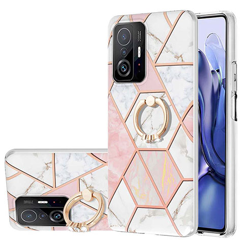 Funda Silicona Gel Goma Patron de Moda Carcasa con Anillo de dedo Soporte Y01B para Xiaomi Mi 11T 5G Rosa