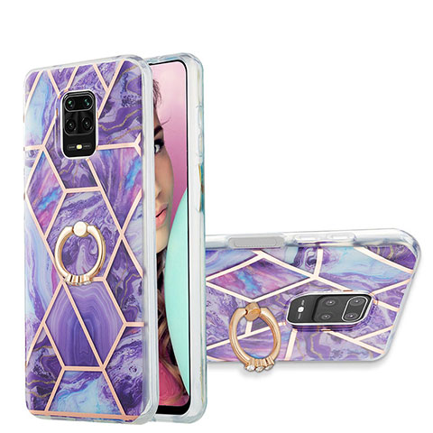 Funda Silicona Gel Goma Patron de Moda Carcasa con Anillo de dedo Soporte Y01B para Xiaomi Poco M2 Pro Morado