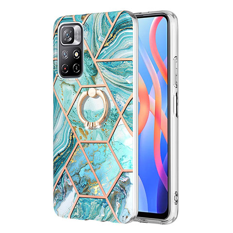 Funda Silicona Gel Goma Patron de Moda Carcasa con Anillo de dedo Soporte Y01B para Xiaomi Poco M4 Pro 5G Menta Verde