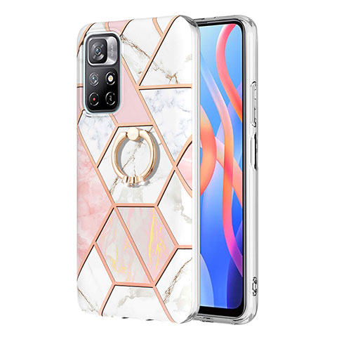 Funda Silicona Gel Goma Patron de Moda Carcasa con Anillo de dedo Soporte Y01B para Xiaomi Poco M4 Pro 5G Rosa