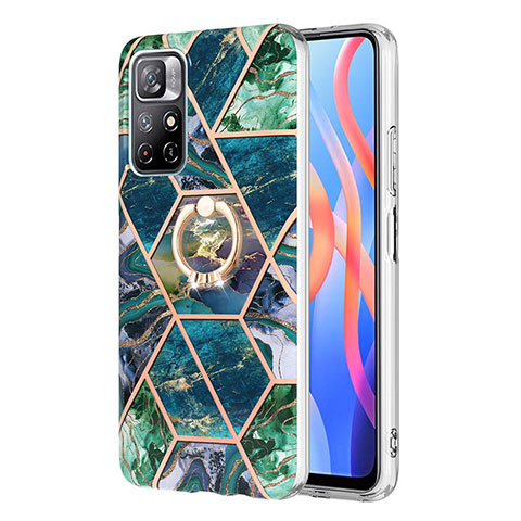 Funda Silicona Gel Goma Patron de Moda Carcasa con Anillo de dedo Soporte Y01B para Xiaomi Poco M4 Pro 5G Verde Noche