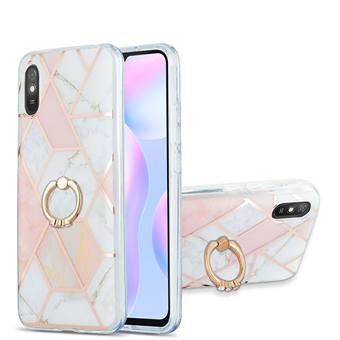 Funda Silicona Gel Goma Patron de Moda Carcasa con Anillo de dedo Soporte Y01B para Xiaomi Redmi 9A Rosa