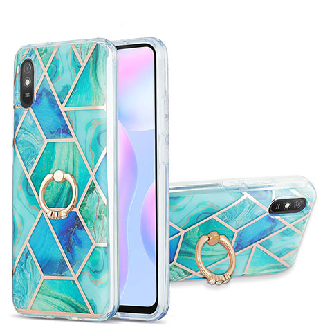 Funda Silicona Gel Goma Patron de Moda Carcasa con Anillo de dedo Soporte Y01B para Xiaomi Redmi 9A Verde